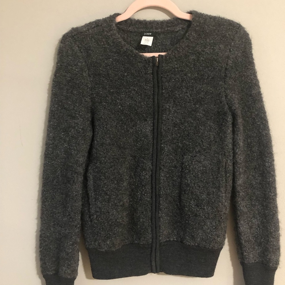 J.Crew Gray Fuzzy Zip-Up Sweater